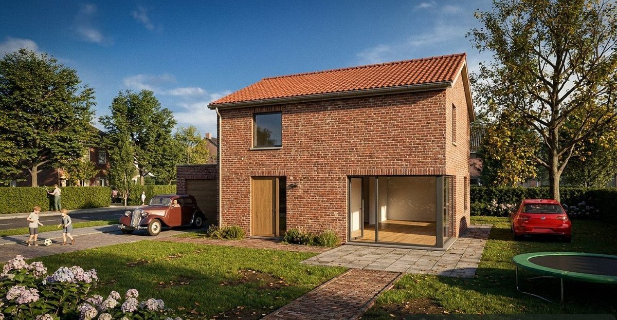 Huis met aanbouw en garage: foto van het huis in zijn omgeving